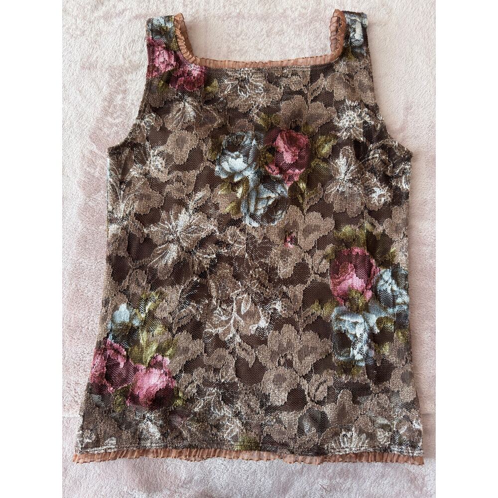 Vintage Silvergate Floral Lace Corset Tank Top Brown Rose Print Y2K Size Large - Picture 5 of 5